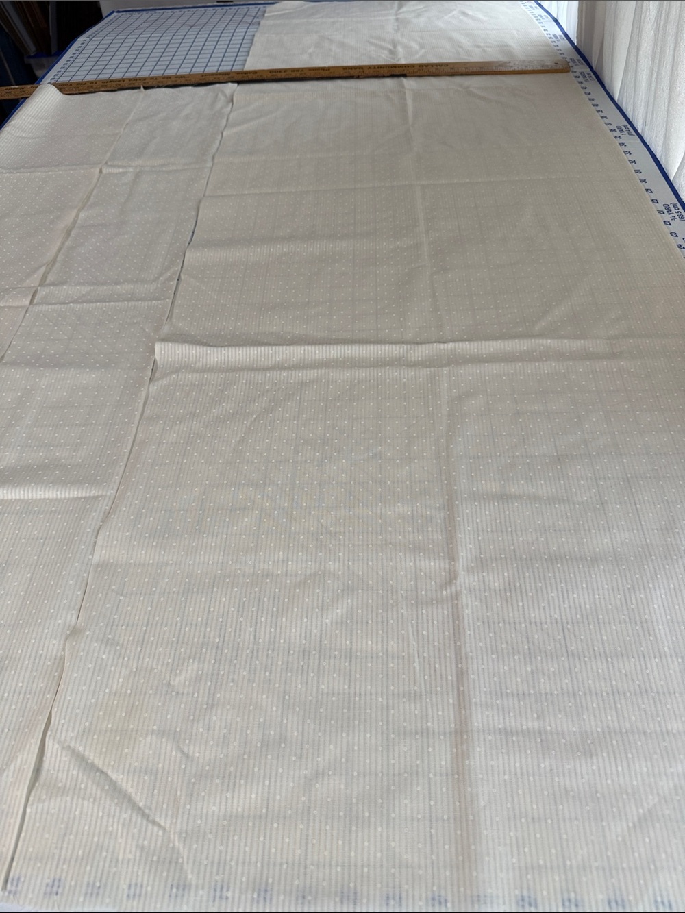 Vintage Butter Yellow Semi Sheer Dot Stripe Fabric 3 Yards 44” 2 Pieces - Picture 7 of 12